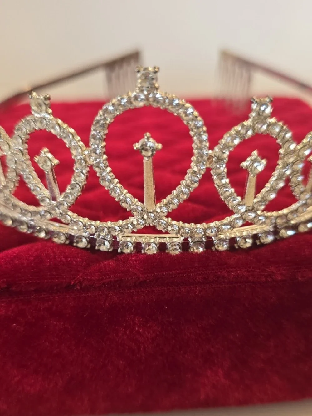 Girls Silver Heart Crystal Tiara Headband Bling